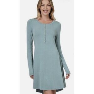 Zenana Women's Long Sleeve Button‎ Down Babydoll Skater Dress Round  Blue Sz 1X